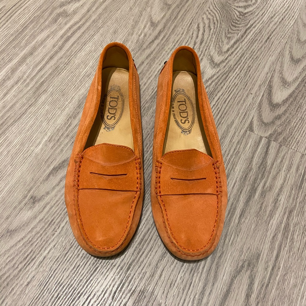 Tod’s Orange Suede Loafers